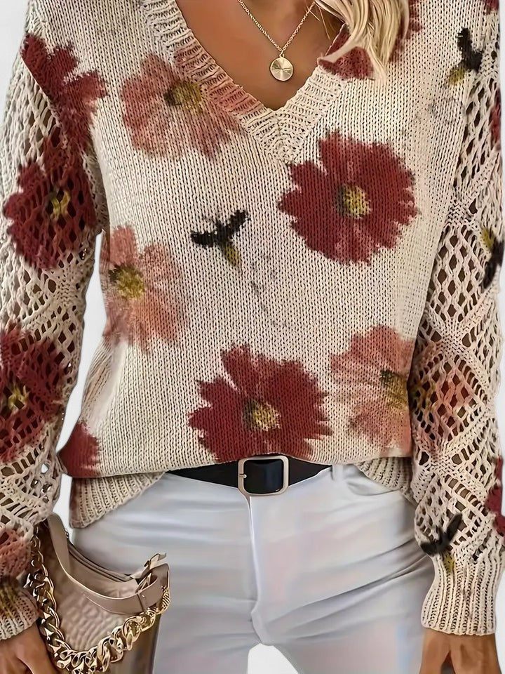 Wysława – Elegancki sweter damski z kwiatowym wzorem