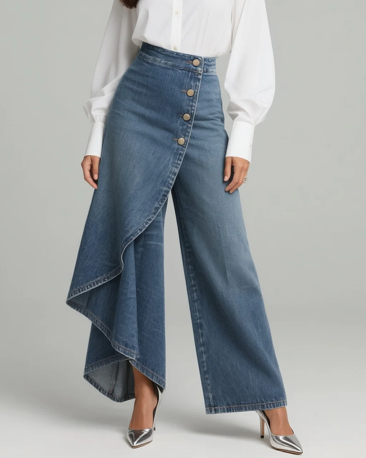 Stylowe jeansy z kopertowym zapięciem