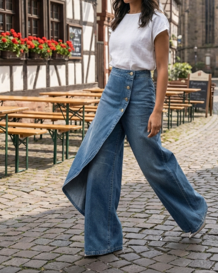 Stylowe jeansy z kopertowym zapięciem