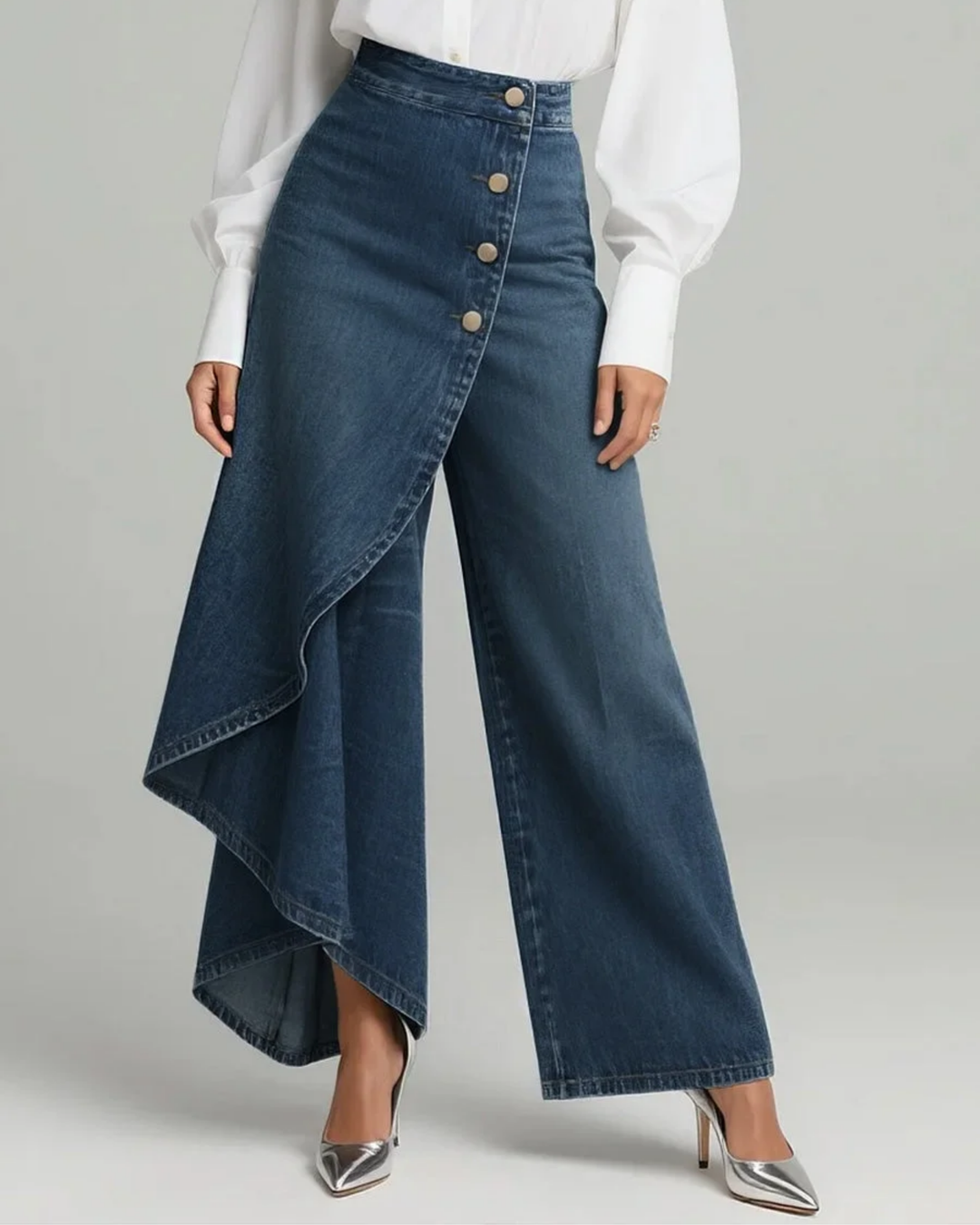 Stylowe jeansy z kopertowym zapięciem