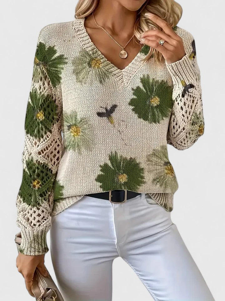 Wysława – Elegancki sweter damski z kwiatowym wzorem