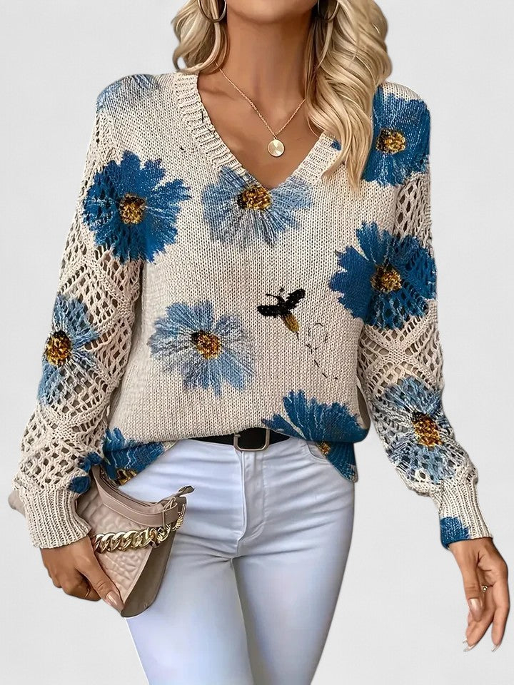 Wysława – Elegancki sweter damski z kwiatowym wzorem