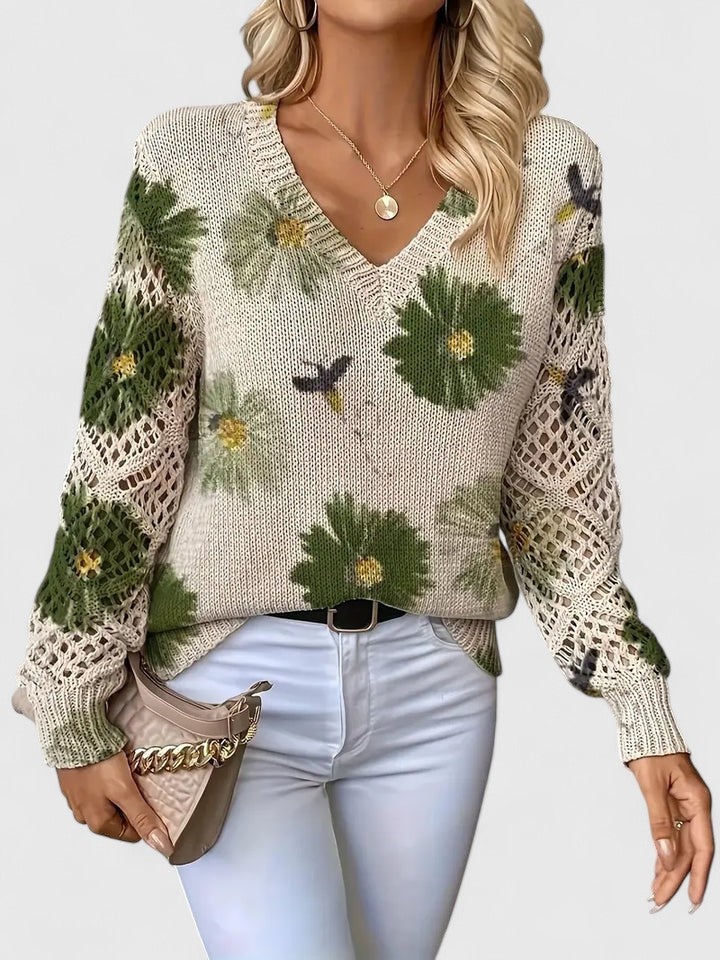 Wysława – Elegancki sweter damski z kwiatowym wzorem